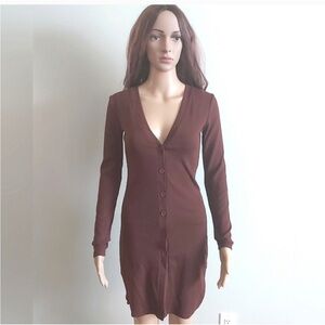 Zara sweater dress Small brown ribbed knit duster  button down cardigan